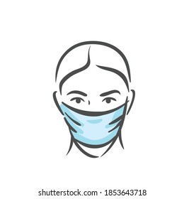 Emotional face with medical mask, pandemic, virus, COVID-19 panic emotion