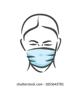 Emotional face with medical mask, pandemic, virus, COVID-19 panic emotion