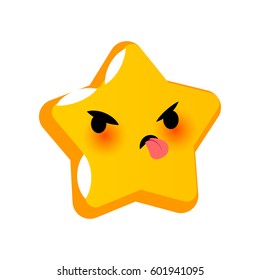Emotional faces dare tongue star smiles. Vector illustration smile icon. Face emoji yellow icon. Smile cute funny emotion face isolated background. Feelings, expression for message, sms.
