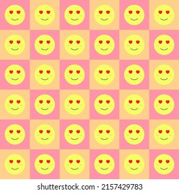 Emotional faces fall in love. Shy.In the picture consists of The face fell madly in love. with a yellow and pink background