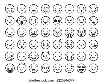 Emotional faces line icons. Wink face, survey various symbols. Satisfaction and sad, cry and smile characters. Isolated expression emotion tidy vector set