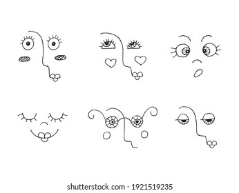 Emotional faces seamless black and white decoration pattern
