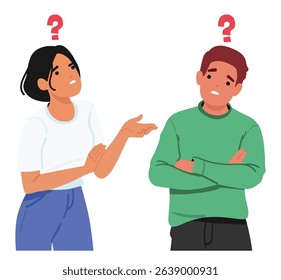 Emotional family couple characters quarreling showcasing deep misunderstanding and annoyed reaction vector illustration. Crisis communication problem and relationship conflict between spouses