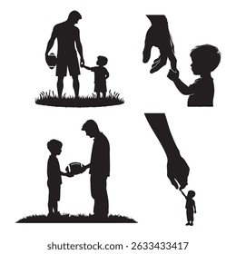 Emotional Father and Son Moment Flat Silhouette Art
