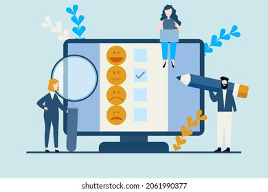 Emotional feedback with emoticons and checklists on laptop vector