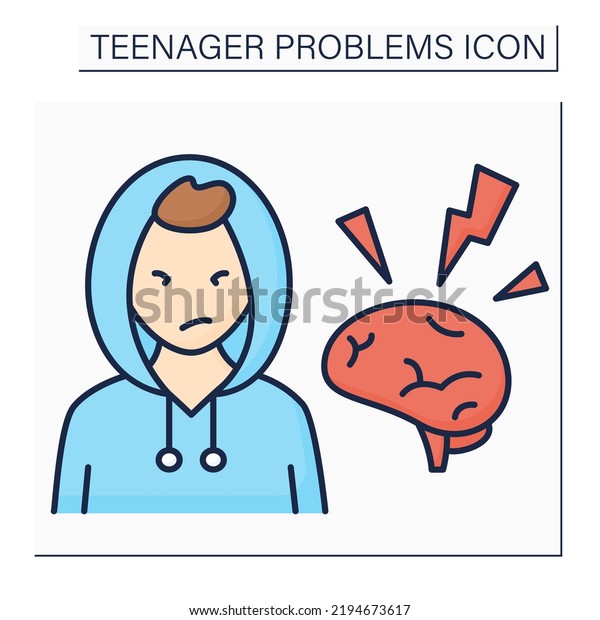Emotional flashes color\
icon. Positive and negative emotions. Aggressive behaviour. Hot\
flashes and anxiety. Teenager problem concept. Isolated vector\
illustration