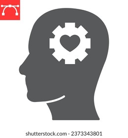 Emotional flexibility glyph icon, person and mindfulness, human head with cogwheel vector icon, vector graphics, editable stroke solid sign, eps 10.