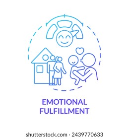 Emotional fulfillment blue gradient concept icon. Benefit of child adoption. Happy family. Loving parent and kid. Round shape line illustration. Abstract idea. Graphic design. Easy to use
