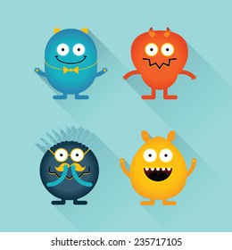 Emotional funny monsters in flat style with long shadow