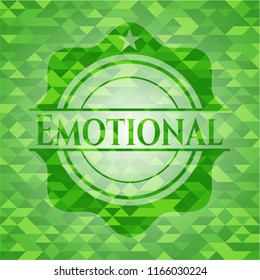 Emotional green emblem. Mosaic background