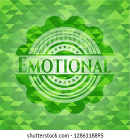 Emotional green emblem. Mosaic background