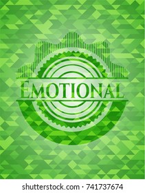 Emotional green emblem. Mosaic background