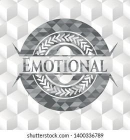 Emotional grey badge with geometric cube white background