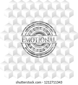 Emotional grey emblem with cube white background