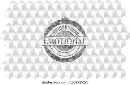 Emotional grey emblem with cube white background