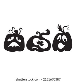 Emotional halloween pumpkin. Black silhouette isolated