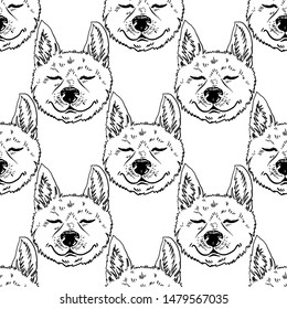 The emotional head of a dog vector ornament. A cheerful muzzle of a fox-like dog. Posters with dogs shiba inu.  Japanese breed of dog.