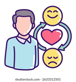 Emotional Healing icon represented by man, emoticon happy Lineal Color style.