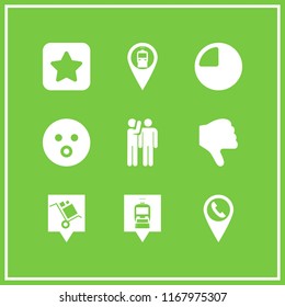 emotional icon. 9 emotional vector set. train satation location, phone pin, train station location and three quarters icons for web and design about emotional theme
