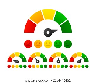 Emotional icons indicating quality, level, rating. Business indicators concept. Grades of different levels, such as bad, normal, good, excellent. Vector illustration.