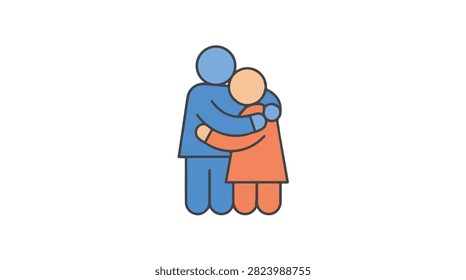 Emotional illustration of two individuals sharing a heartfelt hug, symbolizing care, empathy, and human connection.