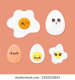 Emotional images of cartoon eggs on a brown background