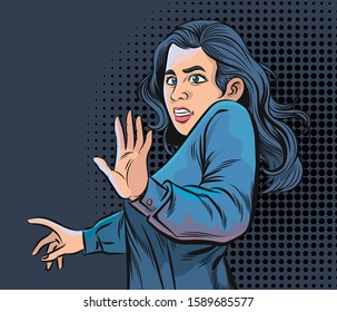 Emotional images, A woman who is frightened. Pop art retro vector illustration vintage kitsch drawing,Comic Book Work Style