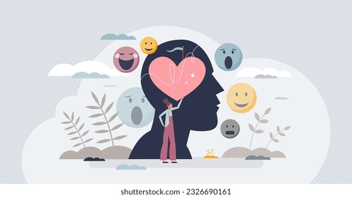 Emotional intelligence as ability to understand feelings tiny person concept. Face expression and mood changes recognition and fair psychological judgment vector illustration. Empathy as soft skill.