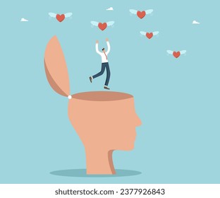 Inteligencia emocional, capacidad de entender sentimientos o emociones, salud mental, equilibrio entre razón y emociones, trabajo separado y vida personal, el hombre salta de la cabeza y atrapa corazones