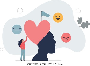 Emotional intelligence as ability to understand feelings.Face expression and mood changes recognition and fair psychological judgment .flat vector illustration.