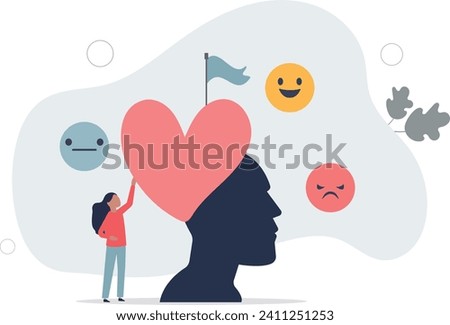 Emotional intelligence as ability to understand feelings.Face expression and mood changes recognition and fair psychological judgment .flat vector illustration.