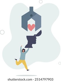 Emotional intelligence ability to understanding emotions and control self positive way, balance between heart and brain.flat design with people.