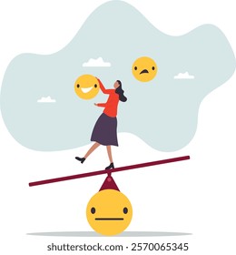 Emotional intelligence, balance emotion control feeling between work stressed or sadness and happy lifestyle.business concept.flat character.