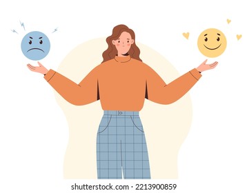 Emotional intelligence, balance emotion.  Managing reaction to current situation. Psychological and mental stability. Vector illustration