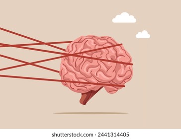 Emotional intelligence. Brain trying to run away with full effort. Flat vector illustration. Brainstorming. 