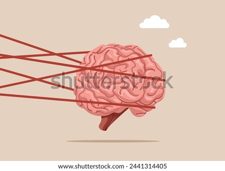 Emotional intelligence. Brain trying to run away with full effort. Flat vector illustration. Brainstorming. 