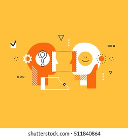 Emotional intelligence concept, communication skills, reasoning and persuasion. Psychology education concept, flat design illustration on white background