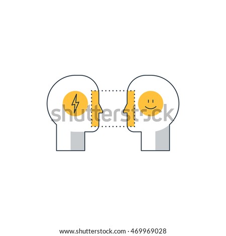 Emotional intelligence concept, communication technology, phychology education, mind science, lying game, reasoning and persuasion. Linear design vector illustration