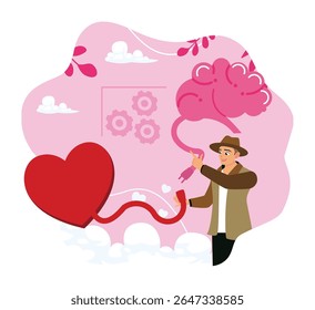 Emotional Intelligence concept. Controlling feelings and emotions with a logical thinking brain.
