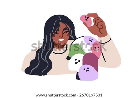 Emotional intelligence concept. Emotion control and management, mood changes. Regulating feelings. Psychology, self-reflection and understanding. Flat vector illustration isolated on white background