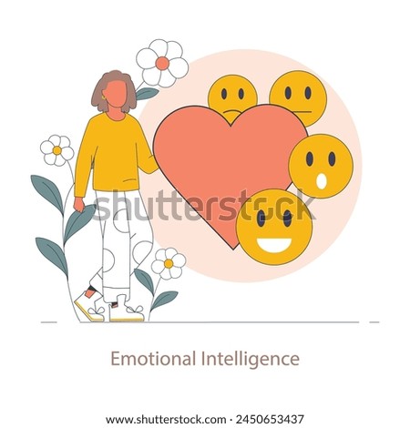 Emotional Intelligence concept. An evocative illustration that delves into emotional intelligence, exploring emotion management and the power of empathy. Vector illustration.