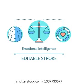 Emotional Intelligence Concept Icon. EQ Idea Thin Line Illustration. Ability Control, Restrain Feelings. Emotion Management. Thinking Process. Brain Work. Vector Isolated Drawing. Editable Stroke