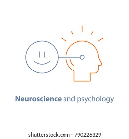 Emotional intelligence concept, neuroscience and psychology, positive mindset, mental connection, vector line icon, thin stroke