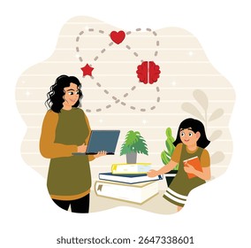 Emotional intelligence concept. A teacher provides guidance to students on a deep understanding of emotions and empathy.
