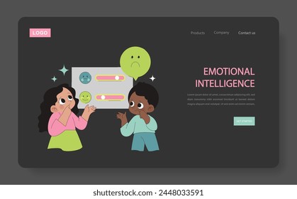 Emotional intelligence concept. Two children learn to understand and communicate feelings. Recognizing emotions for personal growth.