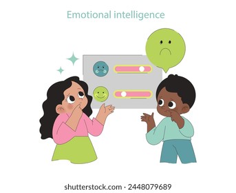 Emotional intelligence concept. Two children learn to understand and communicate feelings. Recognizing emotions for personal growth.