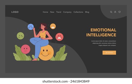 Emotional intelligence concept. Woman balances different emotions, depicting self-awareness and regulation. Insight into affective harmony. Flat vector illustration