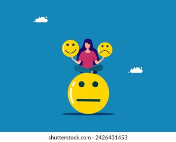 Emotional intelligence. conscious woman balances a smile and a sad face 