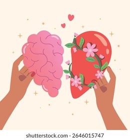 Emotional Intelligence, Control feeling and emotion with logical thinking brain, empathy or social skill, self control. Concept of balance between heart and brain.