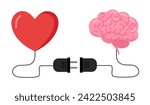 Emotional Intelligence, EI or control feeling and emotion with logical thinking brain, empathy or social skill, self control or balance concept. Connect heart feeling with logical thinking brain.